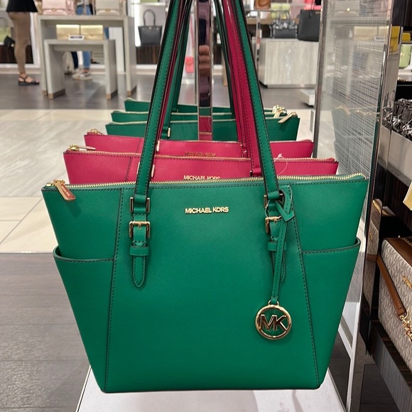 MICHAEL KORS Charlotte Large Leather Top-Zip Tote
Palmetto Green 
NWT - Picture 1 of 16